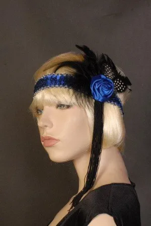 Rose Flapper Headband Deluxe Blue