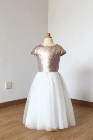 Rose-gold Sequin Flower Girl Dress with Tulle Skirt