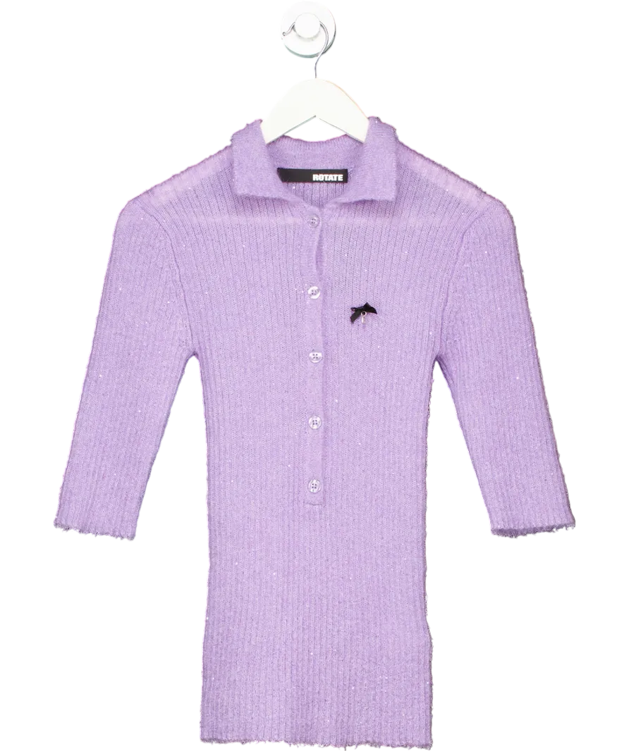 Rotate Purple Dina Sequin Knit Polo Shirt UK 6