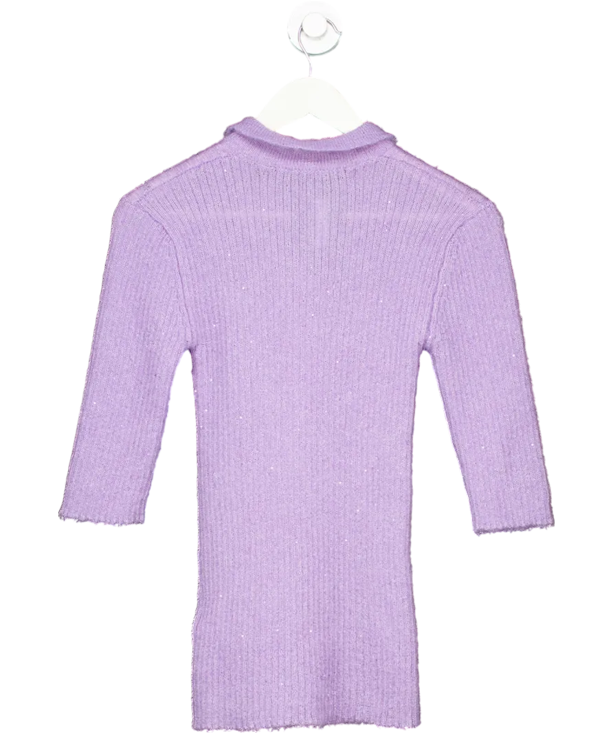 Rotate Purple Dina Sequin Knit Polo Shirt UK 6