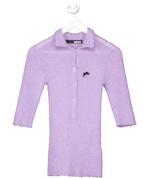 Rotate Purple Dina Sequin Knit Polo Shirt UK 6