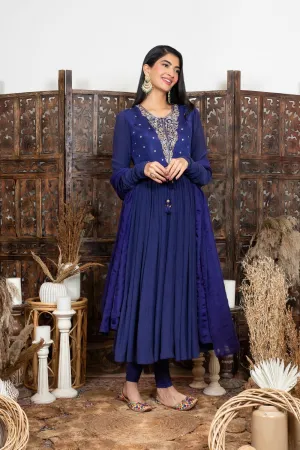 Royal Blue Embroidered Anarkali Set