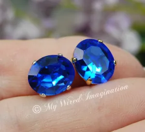 Royal Blue Sapphire, 4120 Vintage Swarovski Crystal, 12x10mm Oval with Settings