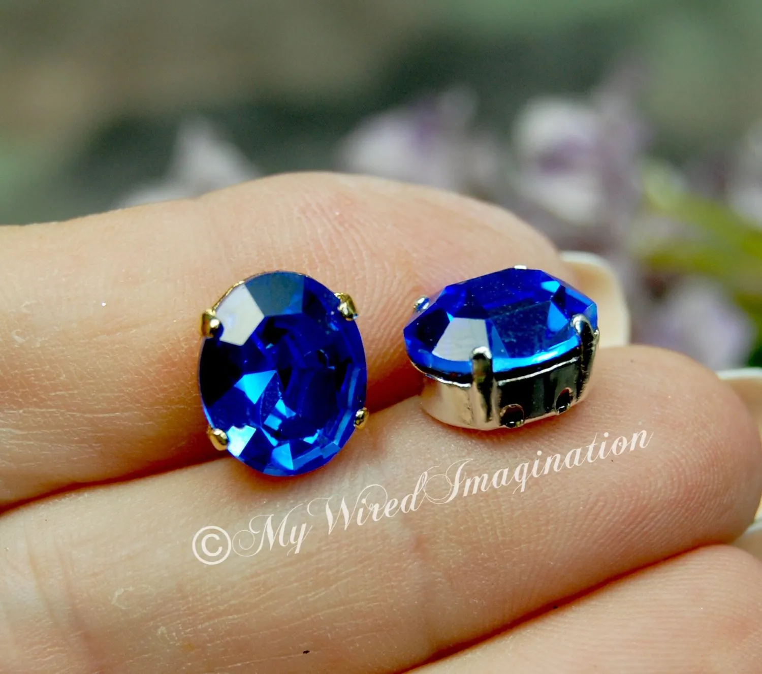 Royal Blue Sapphire, 4120 Vintage Swarovski Crystal, 12x10mm Oval with Settings