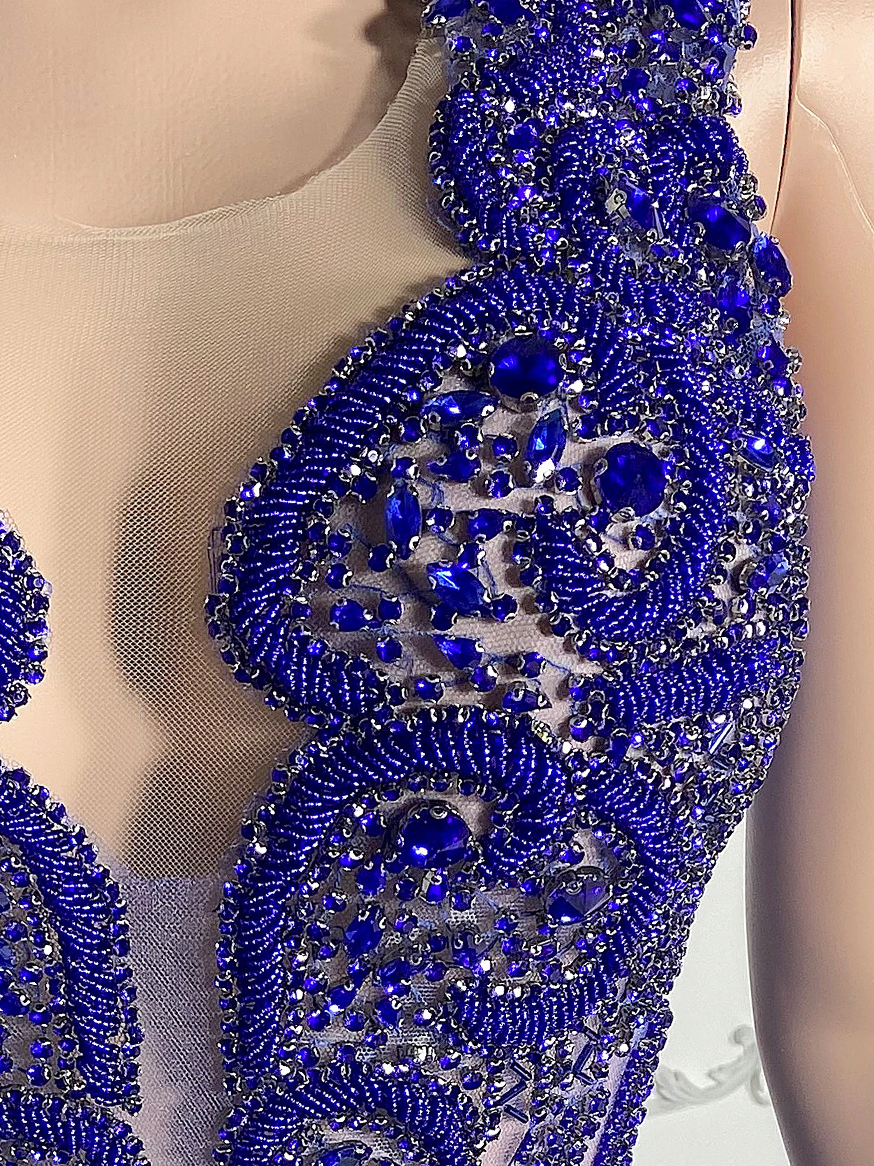 Royal Blue Satin Zippered Gowns