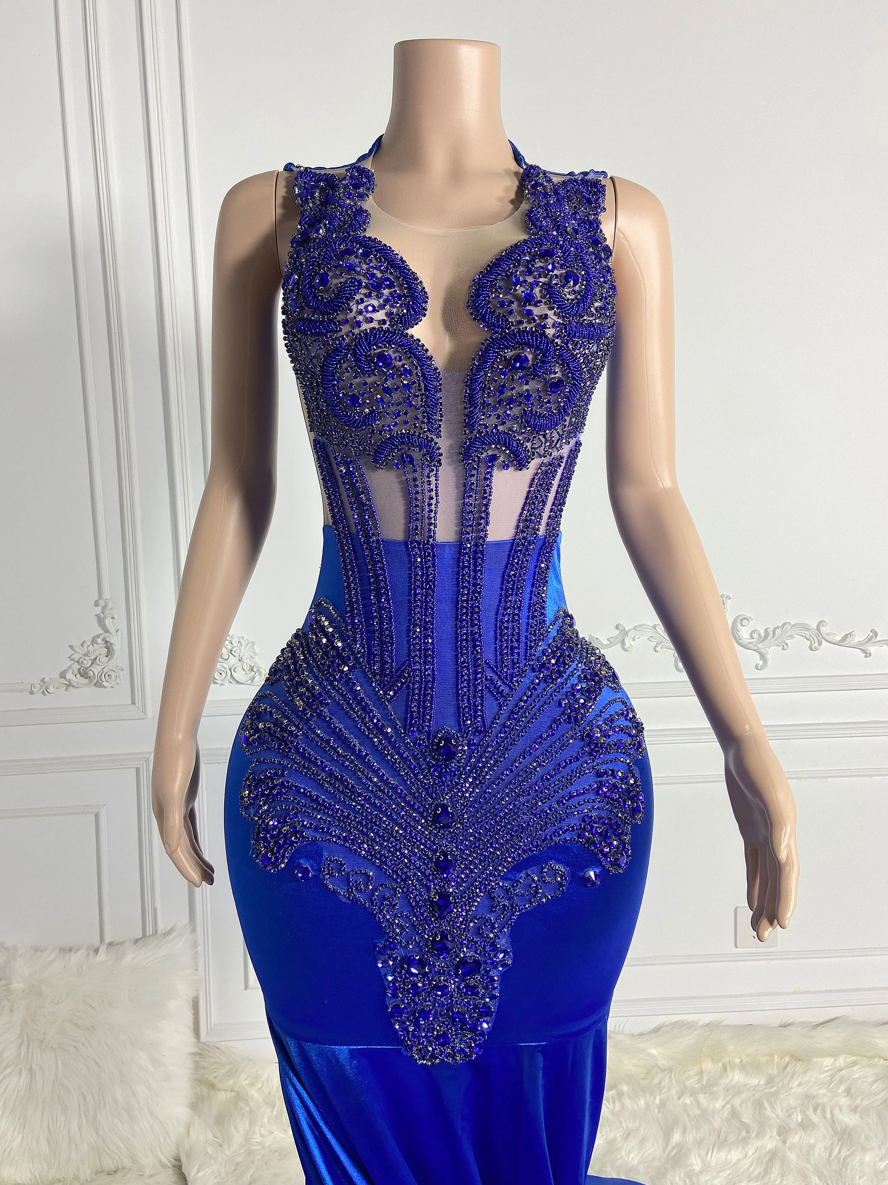 Royal Blue Satin Zippered Gowns