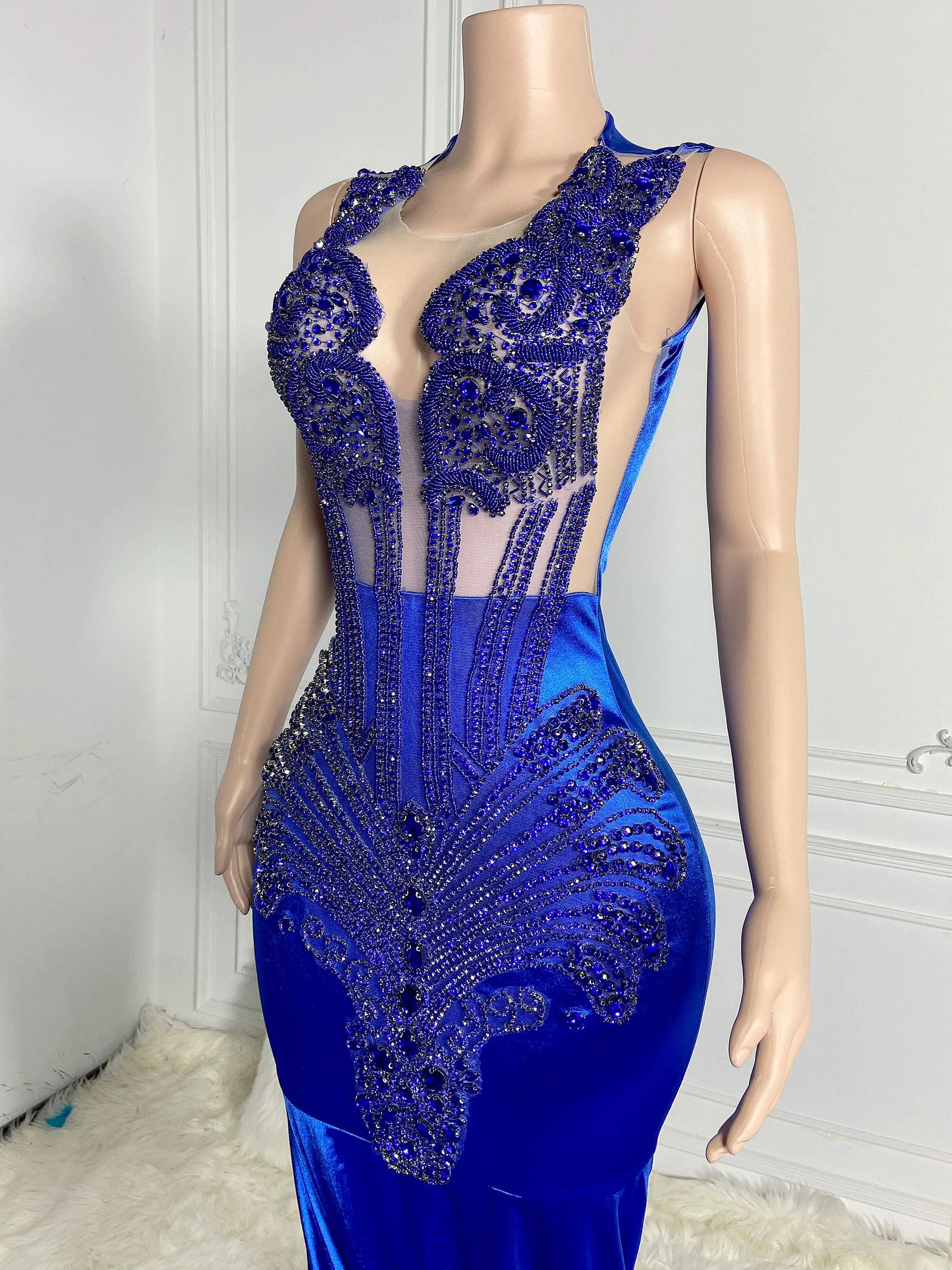 Royal Blue Satin Zippered Gowns