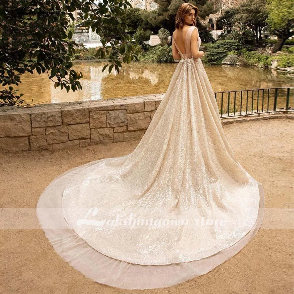 Roycebridal Lakshmigown Sexy Sweetheart A Line Sequined Wedding Dresses