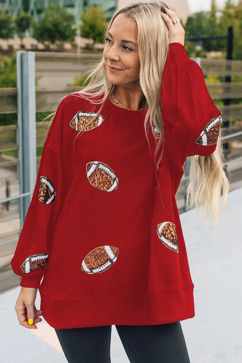 Rush Sequin Rugby Graphic Pullover Sweatshirt