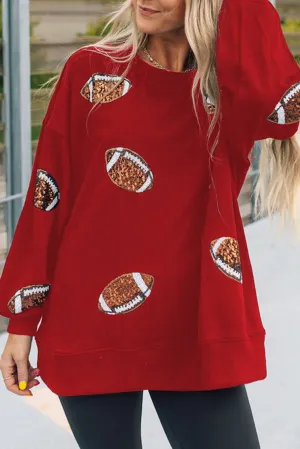 Rush Sequin Rugby Graphic Pullover Sweatshirt
