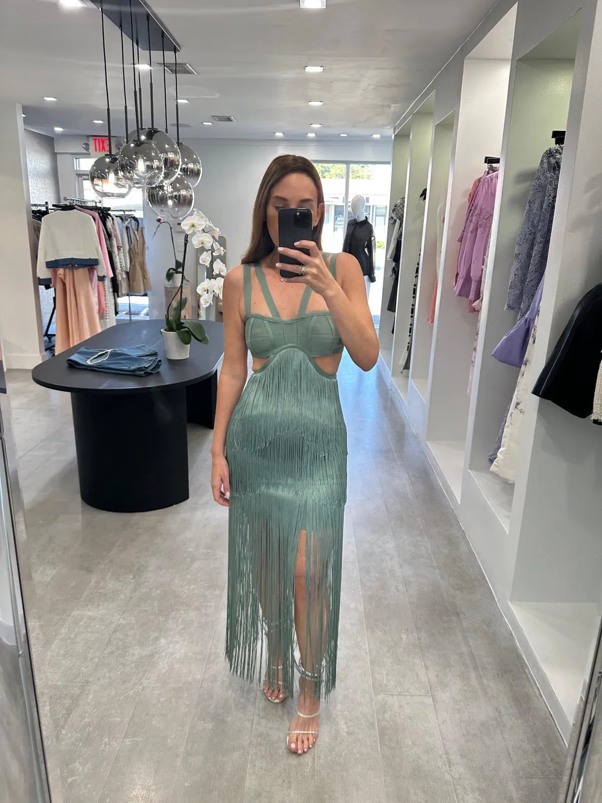 SAGE FRINGE DRESS