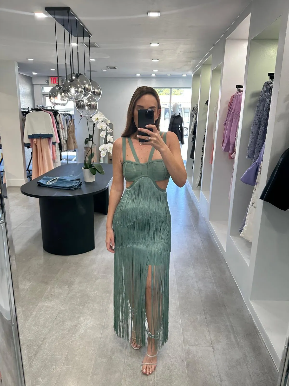 SAGE FRINGE DRESS