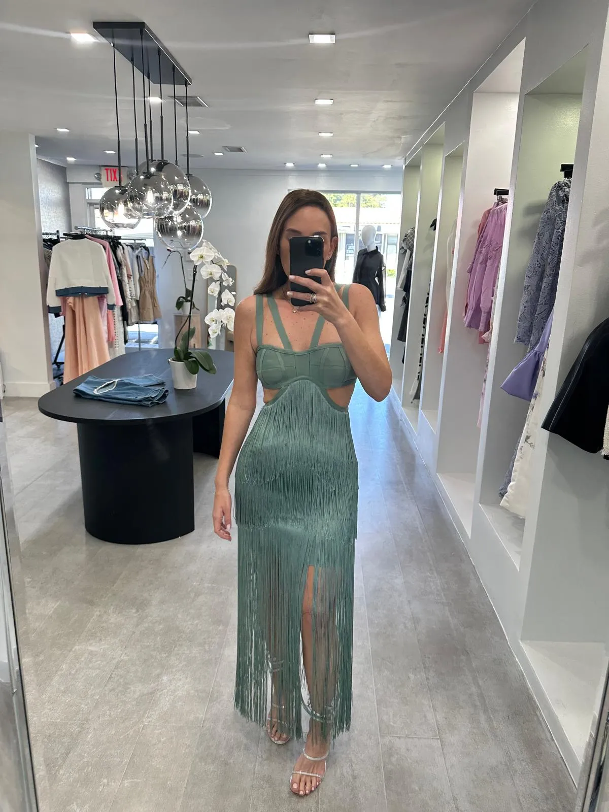 SAGE FRINGE DRESS
