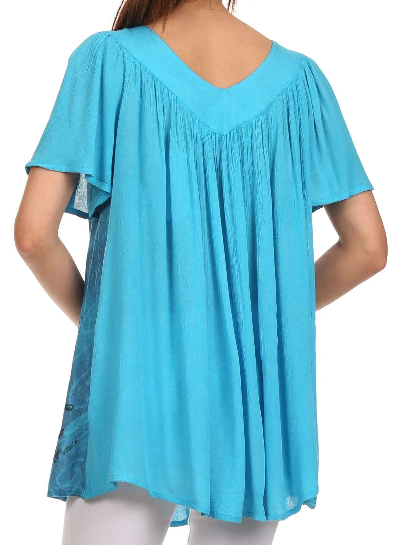 Sakkas Kyla Relaxed Fit Floral Sequin Embroidered V-neck Cap Sleeve Blouse / Top