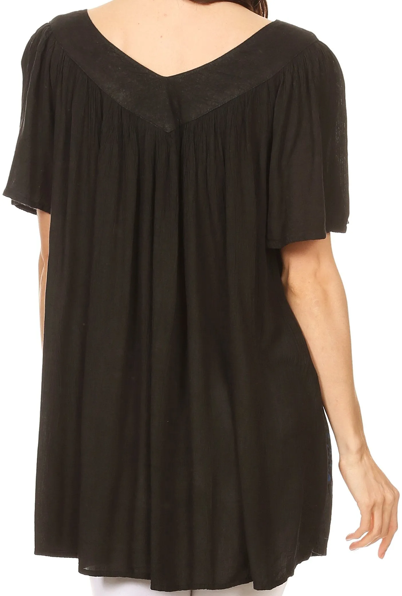 Sakkas Kyla Relaxed Fit Floral Sequin Embroidered V-neck Cap Sleeve Blouse / Top