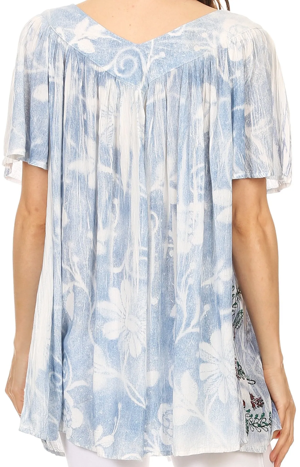 Sakkas Kyla Relaxed Fit Floral Sequin Embroidered V-neck Cap Sleeve Blouse / Top