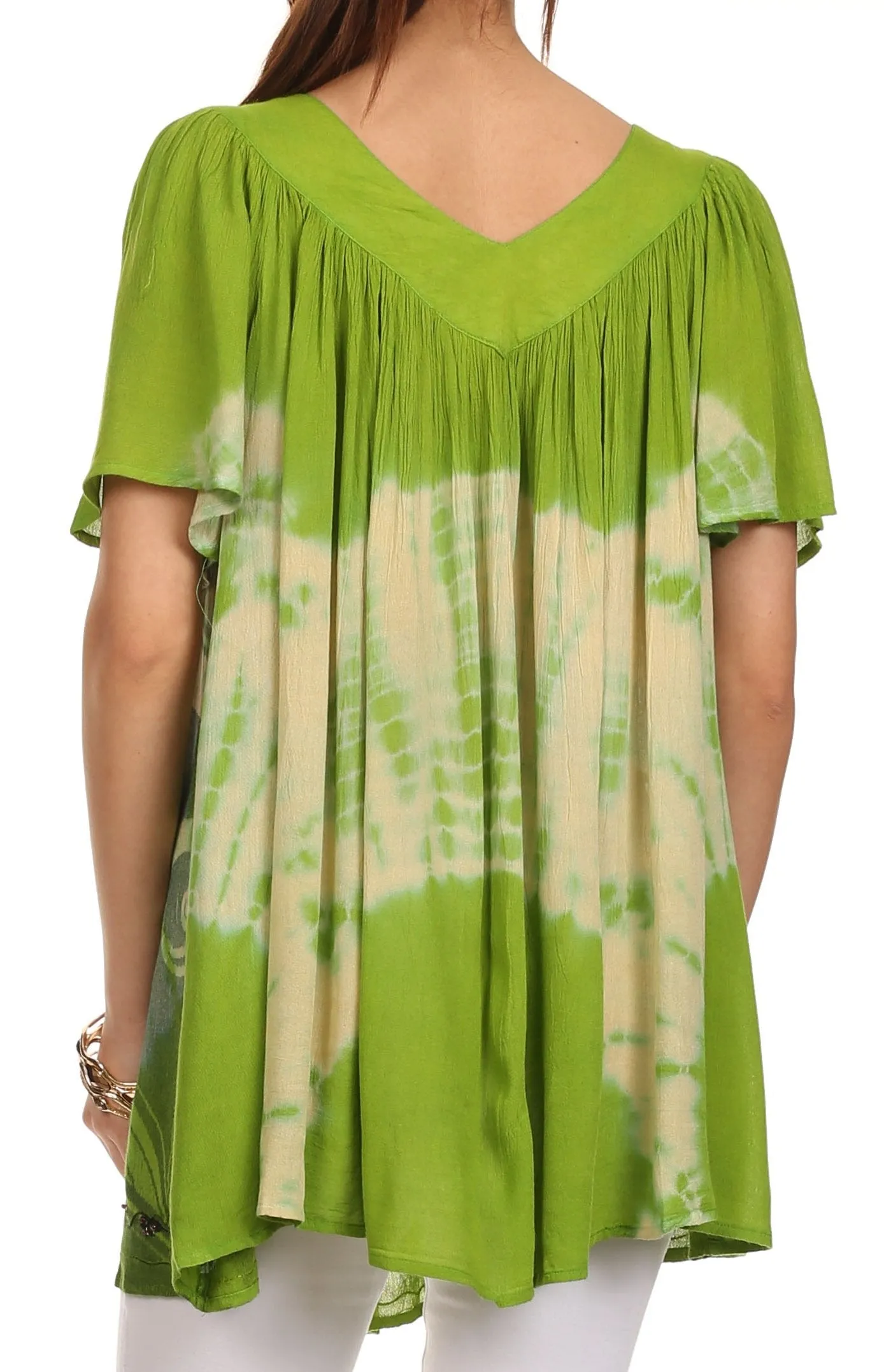 Sakkas Nia Tie Dye Sequin Embroidered V-Neck Cap Sleeve Blouse / Top