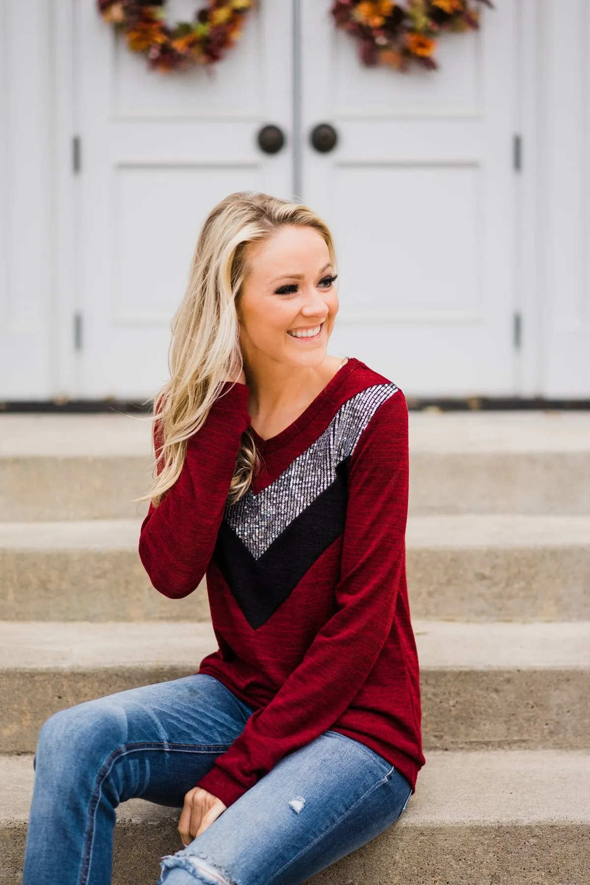 Sassy in Sequins Top ~ Cranberry