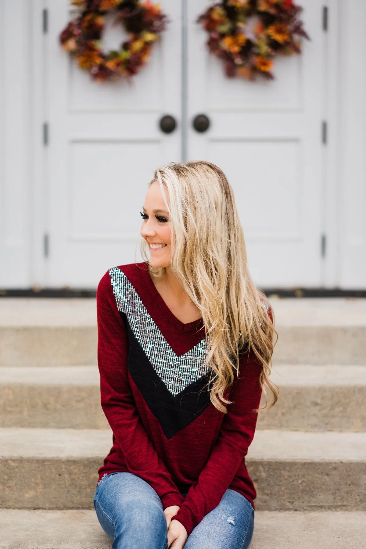 Sassy in Sequins Top ~ Cranberry