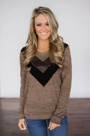 Sassy in Sequins Top ~ Mocha