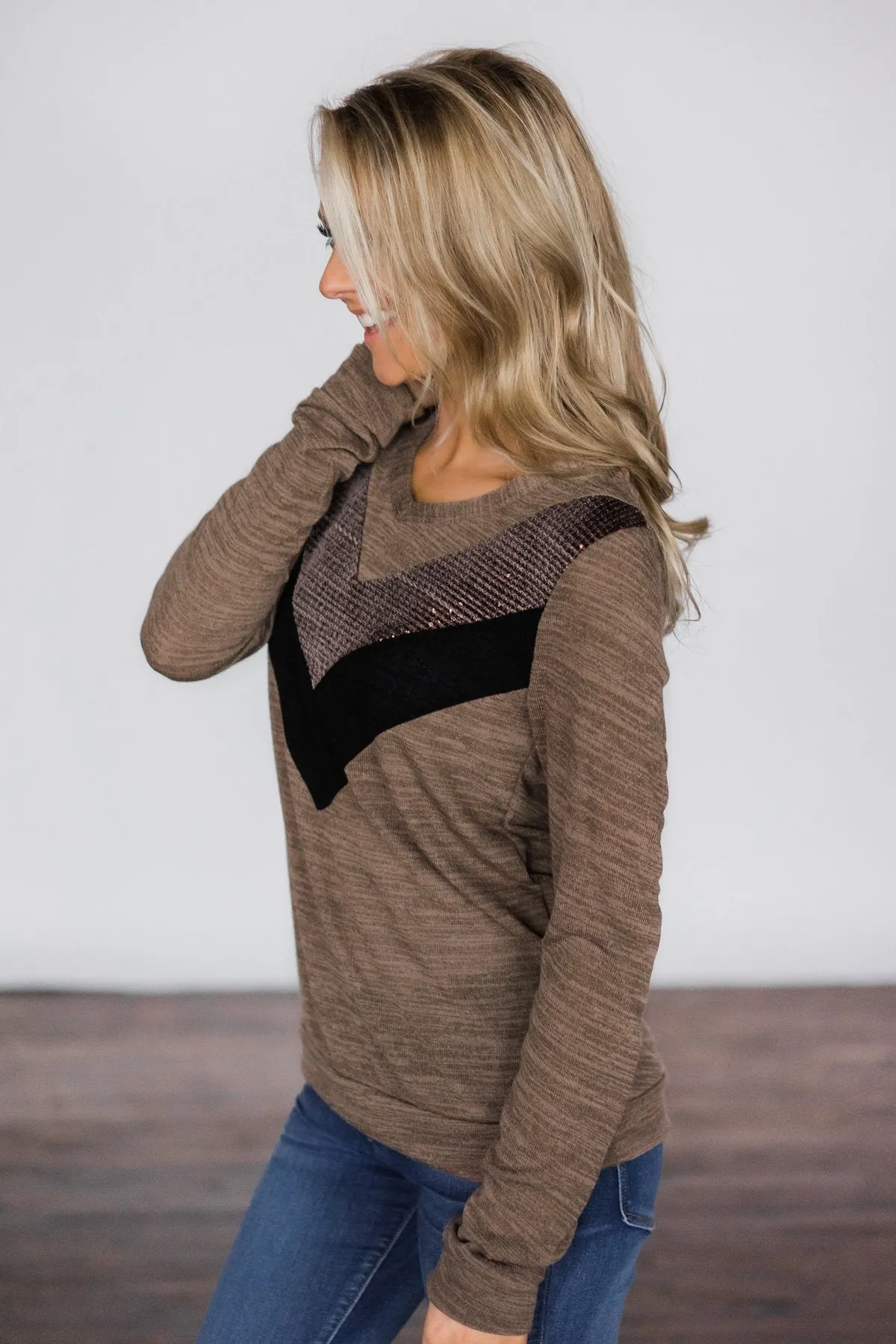 Sassy in Sequins Top ~ Mocha