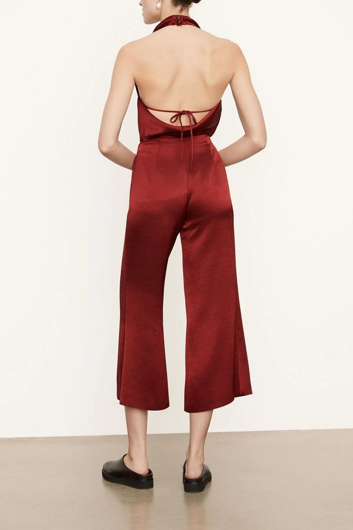 Satin Wide Flare Pant in Currant