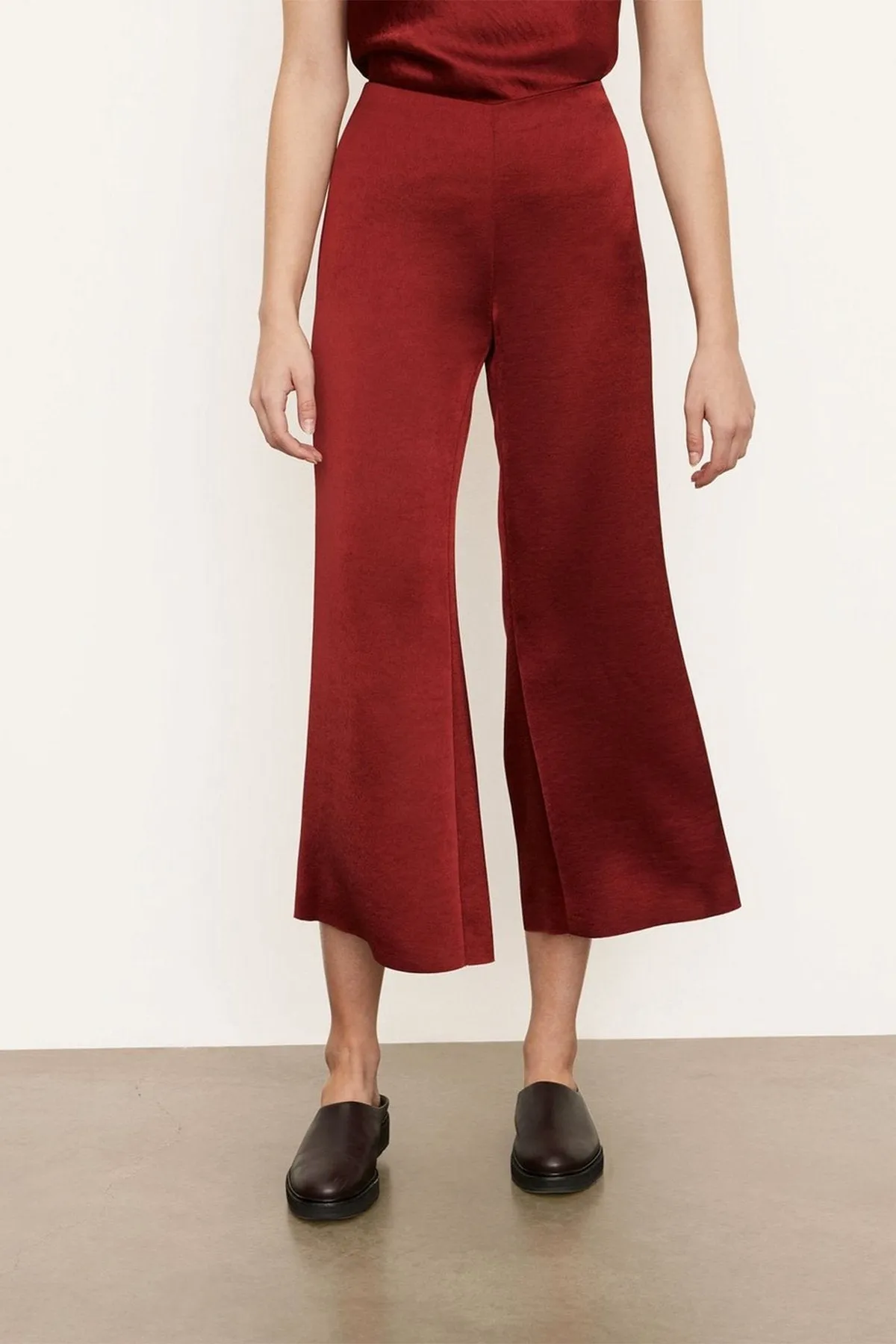 Satin Wide Flare Pant in Currant