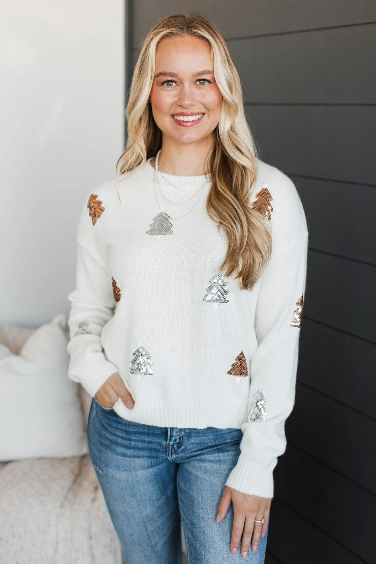 Seasonal Feelings Sequin Knit Sweater- Off-White