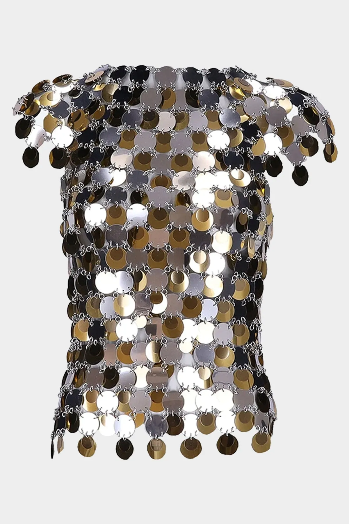 Sequin-Embellished Short Sleeve Top in Silver Gold