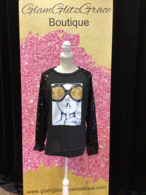 Sequin Long Sleeves Graphic Sweatshirt