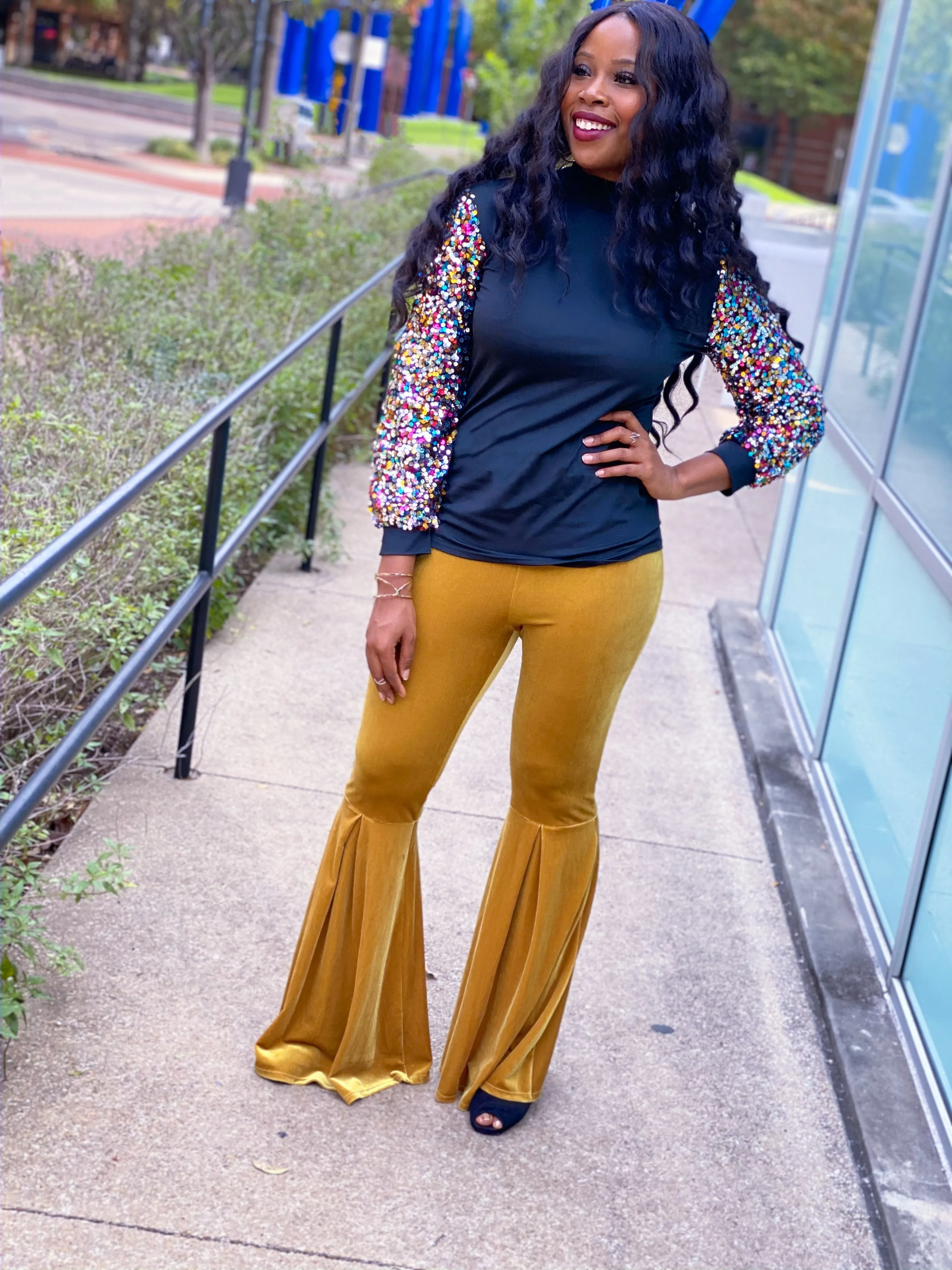 Sequin Sleeve Turtle neck