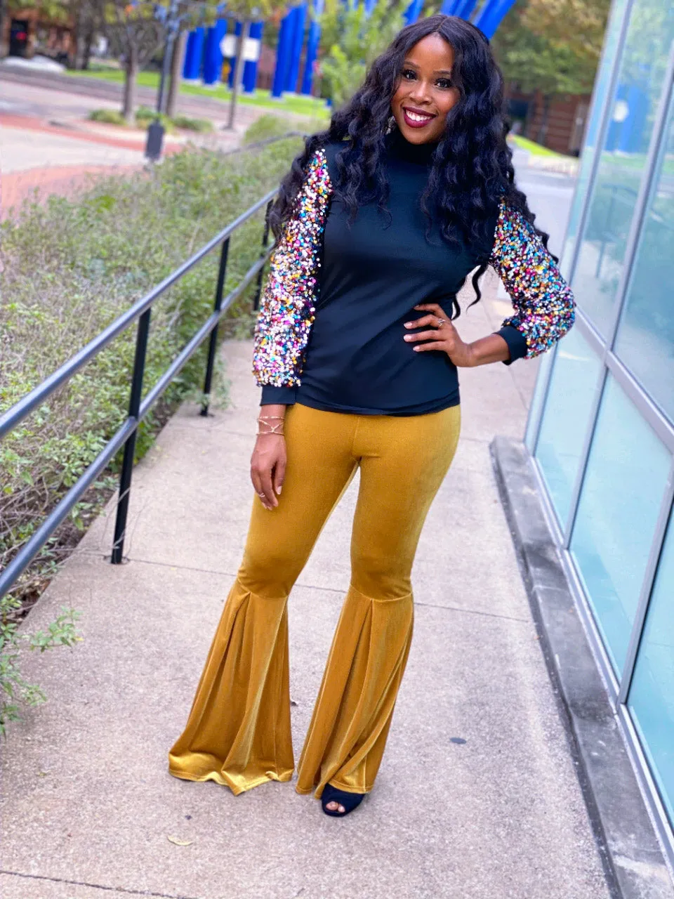 Sequin Sleeve Turtle neck