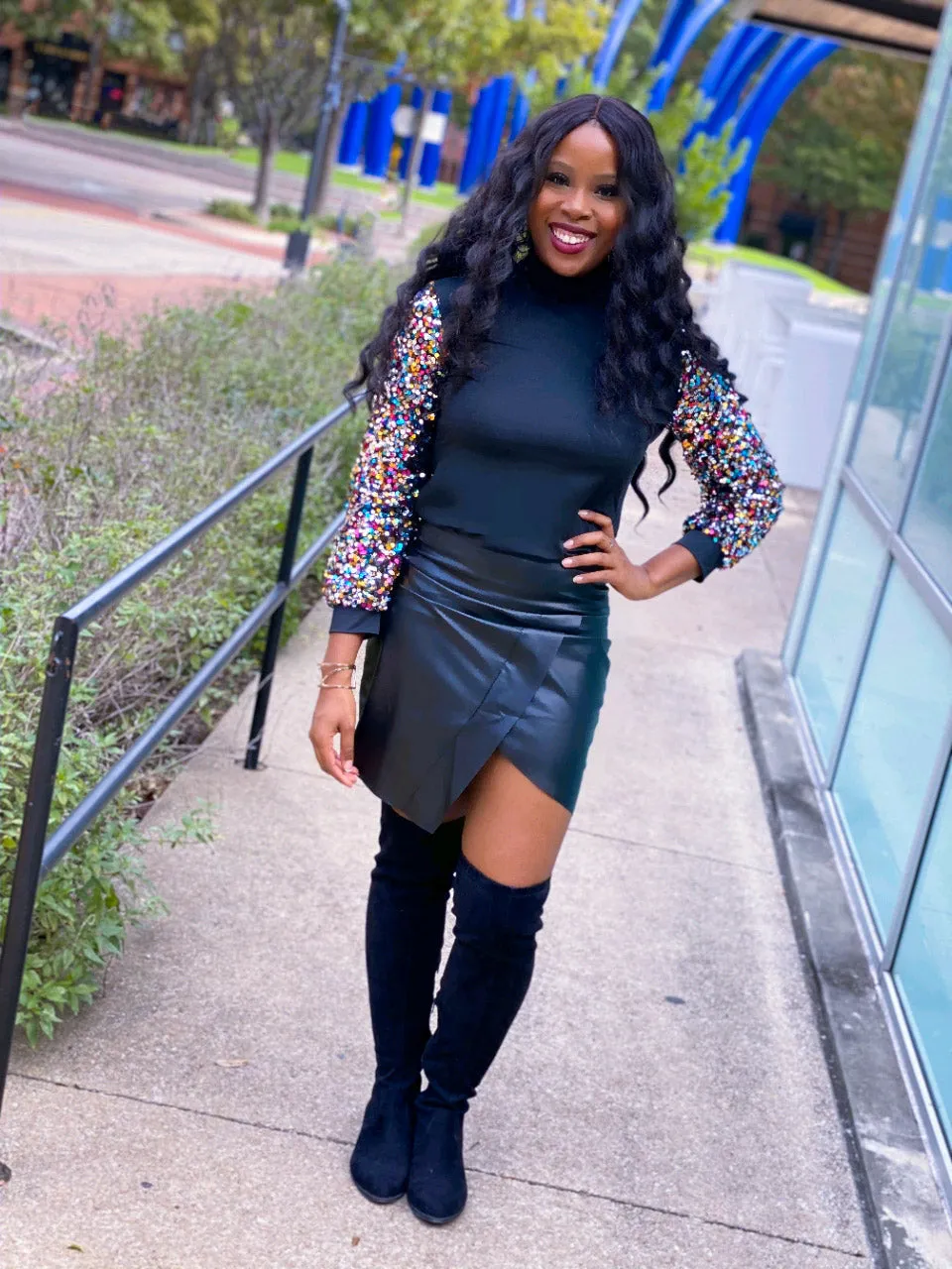 Sequin Sleeve Turtle neck
