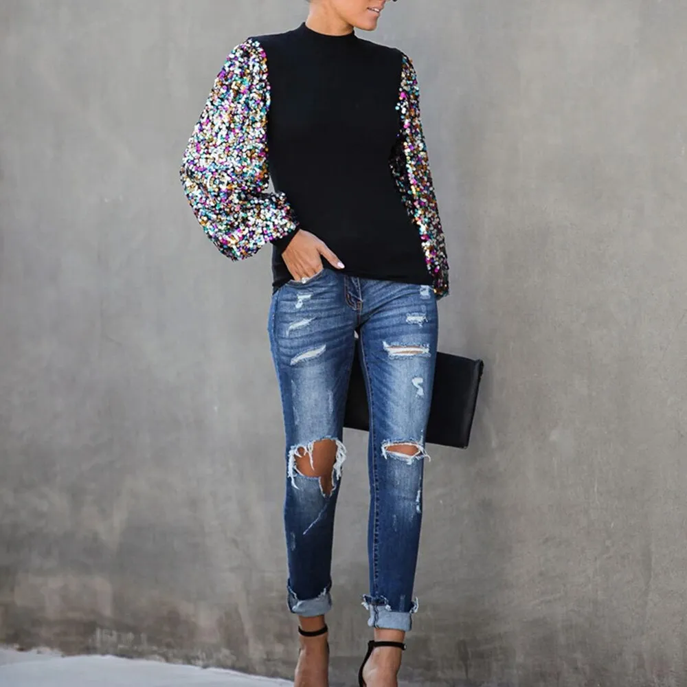 Sequin Sleeve Turtle neck