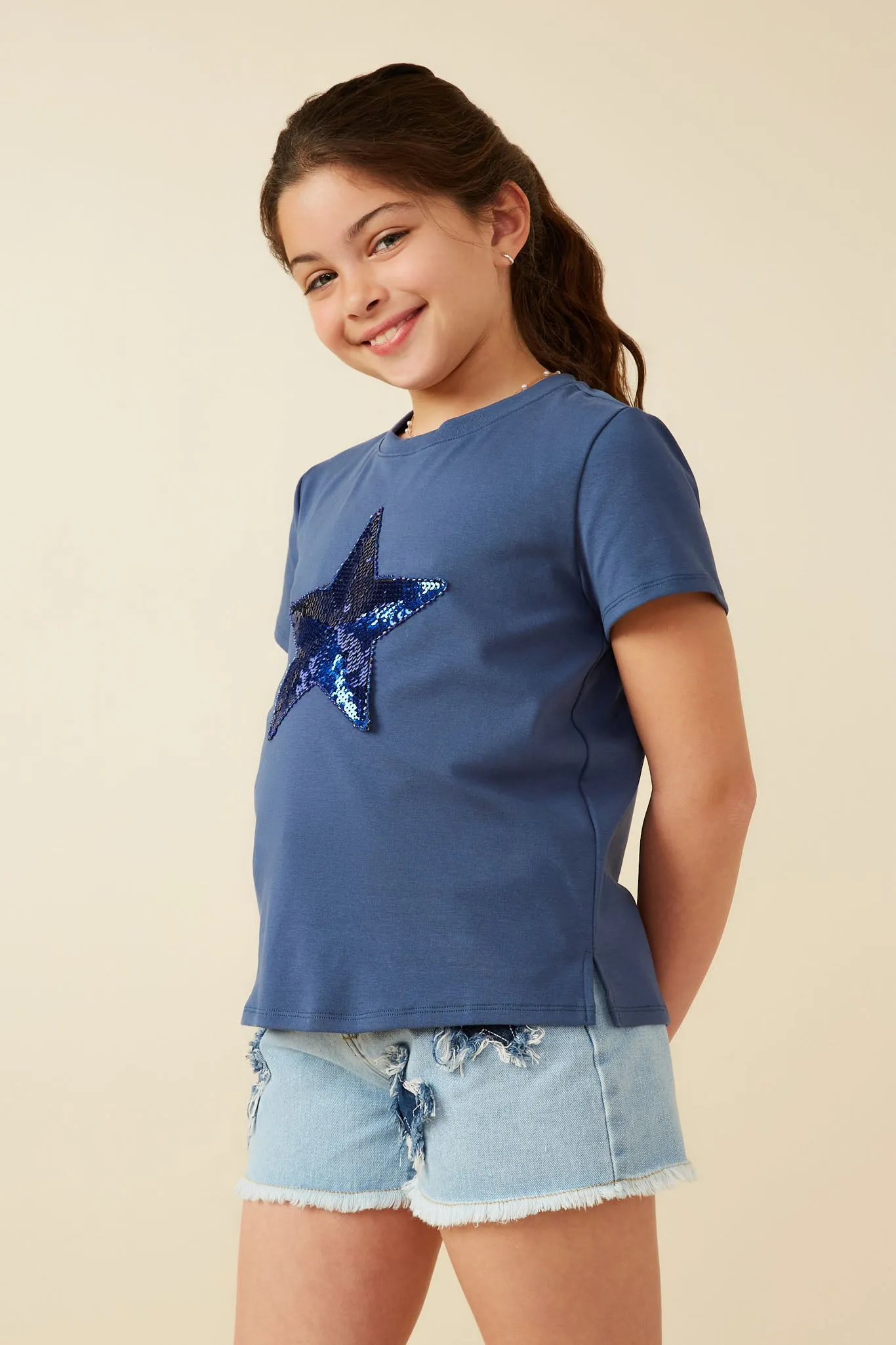 Sequin Star Patch Knit T Shirt