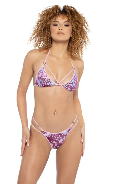 Sequin Velvet Top and Ring Bottom Set - Blue JR135