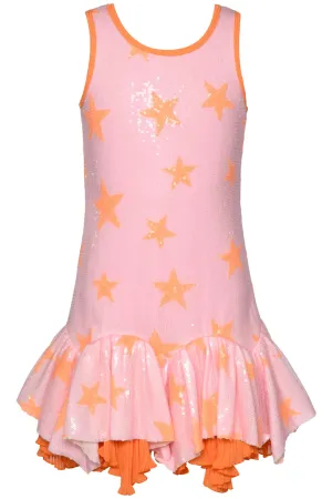 SEQUINED DRESS WITH ARCHED RUFFLES AT HEM