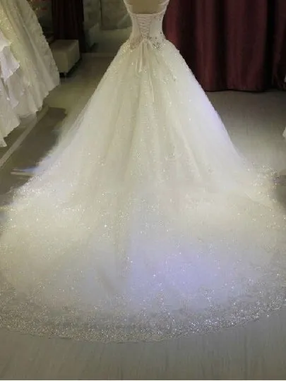 Sequined Tulle Beading Crystal Wedding Gown