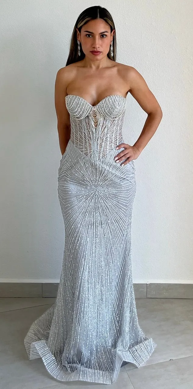 Seriously Sensational Silver Glitter Formal Gown