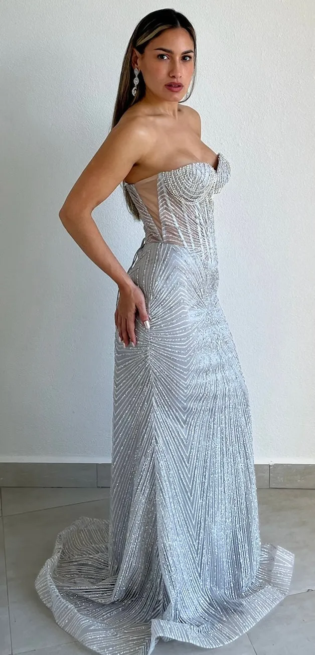 Seriously Sensational Silver Glitter Formal Gown