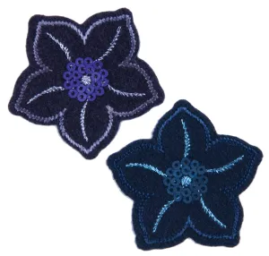 Sew On Motifs Lace Jeans Dresses Applique Patches 4.3 cm -Navy Sequined Flowers