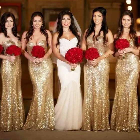 Sexy Mermaid Gold Sequined Bridesmaid Dresses