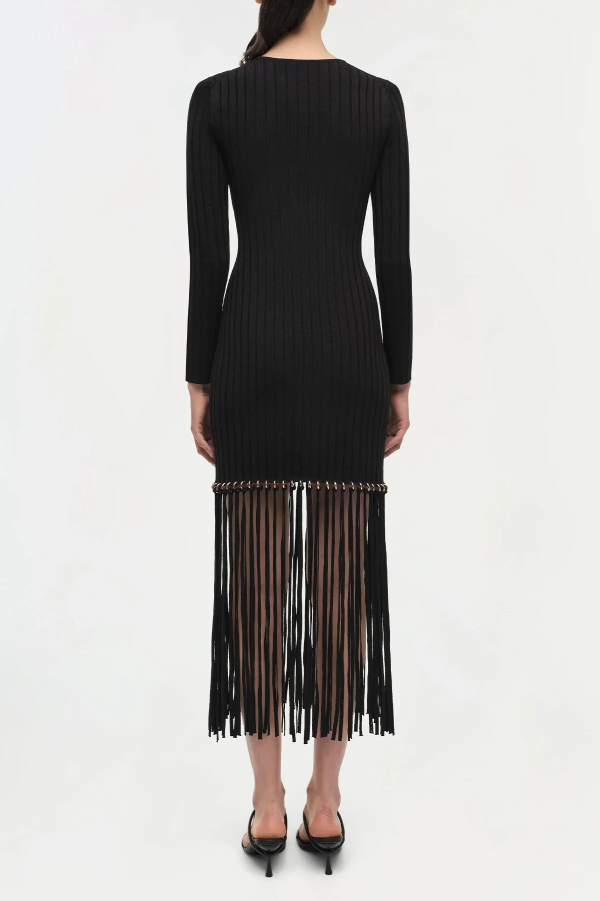 Sharron Maxi Fringe Dress in Black
