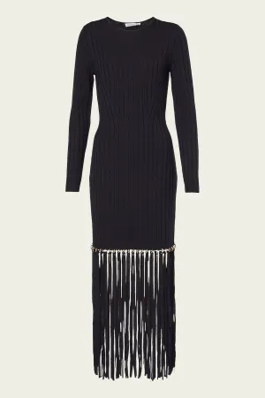 Sharron Maxi Fringe Dress in Black