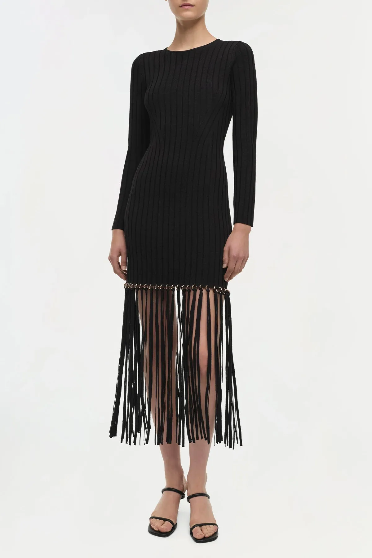 Sharron Maxi Fringe Dress in Black