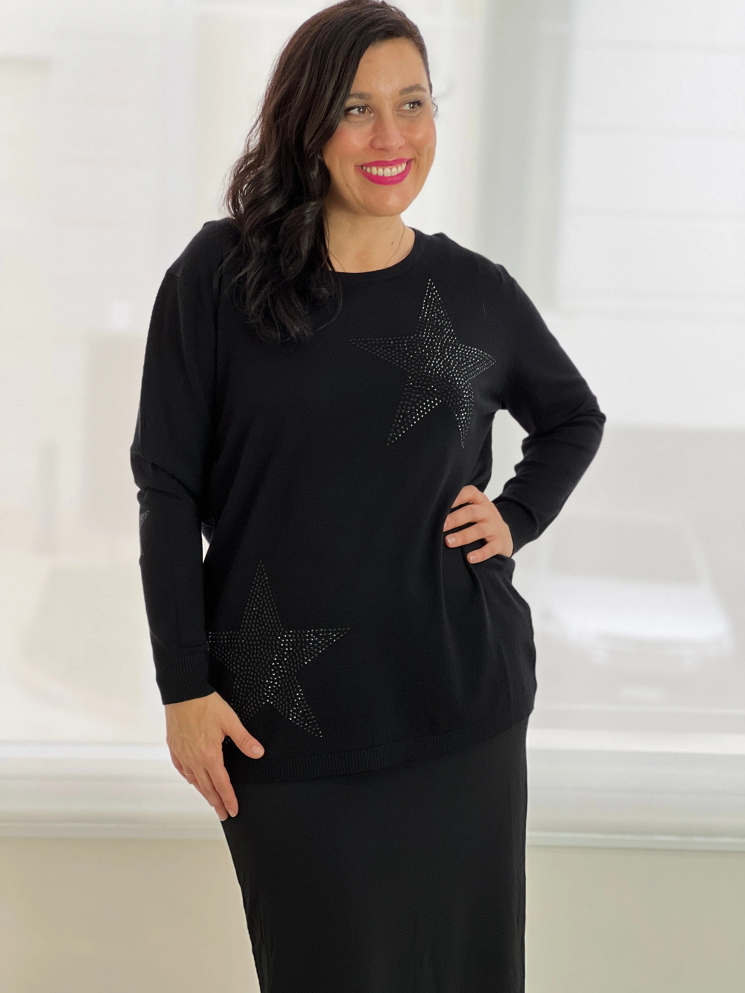 Shayla Black Rhinestone Knit Jumper