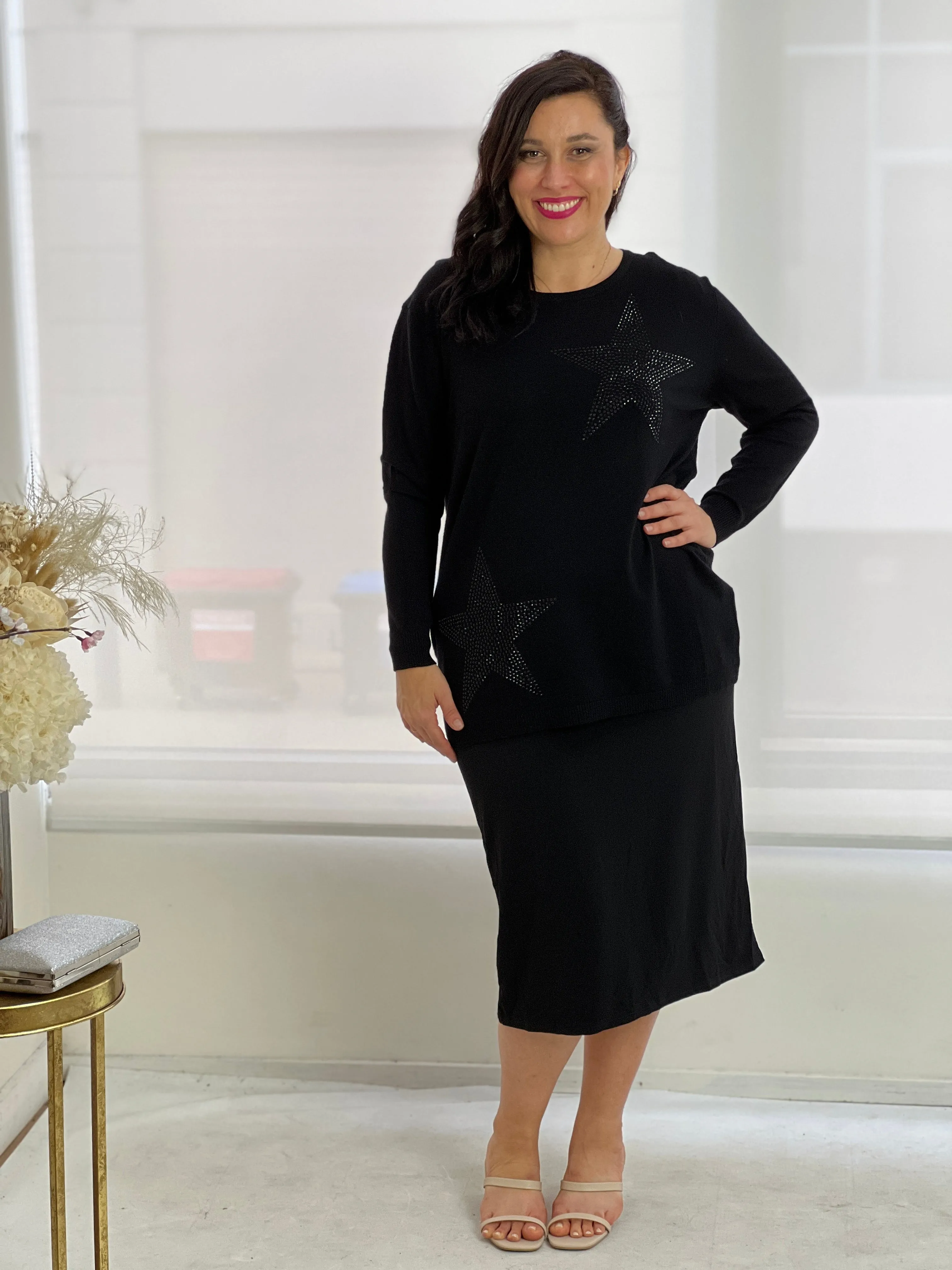 Shayla Black Rhinestone Knit Jumper