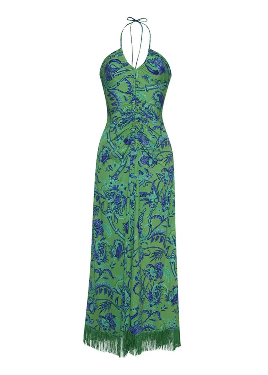 Shelter Island Dress (Green Bird Jacobean)