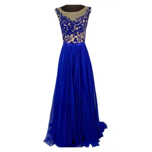 SHERRI HILL 11151 Royal Blue/Nude Cap Sleeve Empire Waist Long Gown Size 6