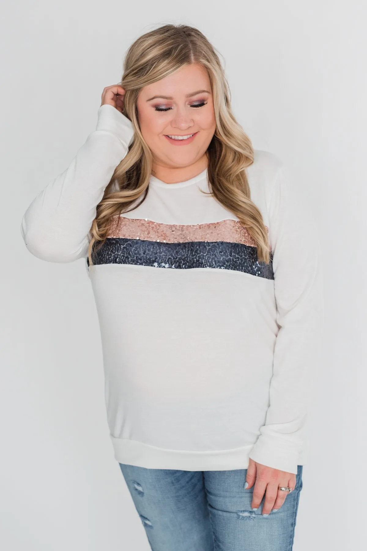 Shine For You Sequin Pullover Top - Ivory